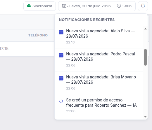 Notificación automática que recibe el operador de portería al generarse la invitación
