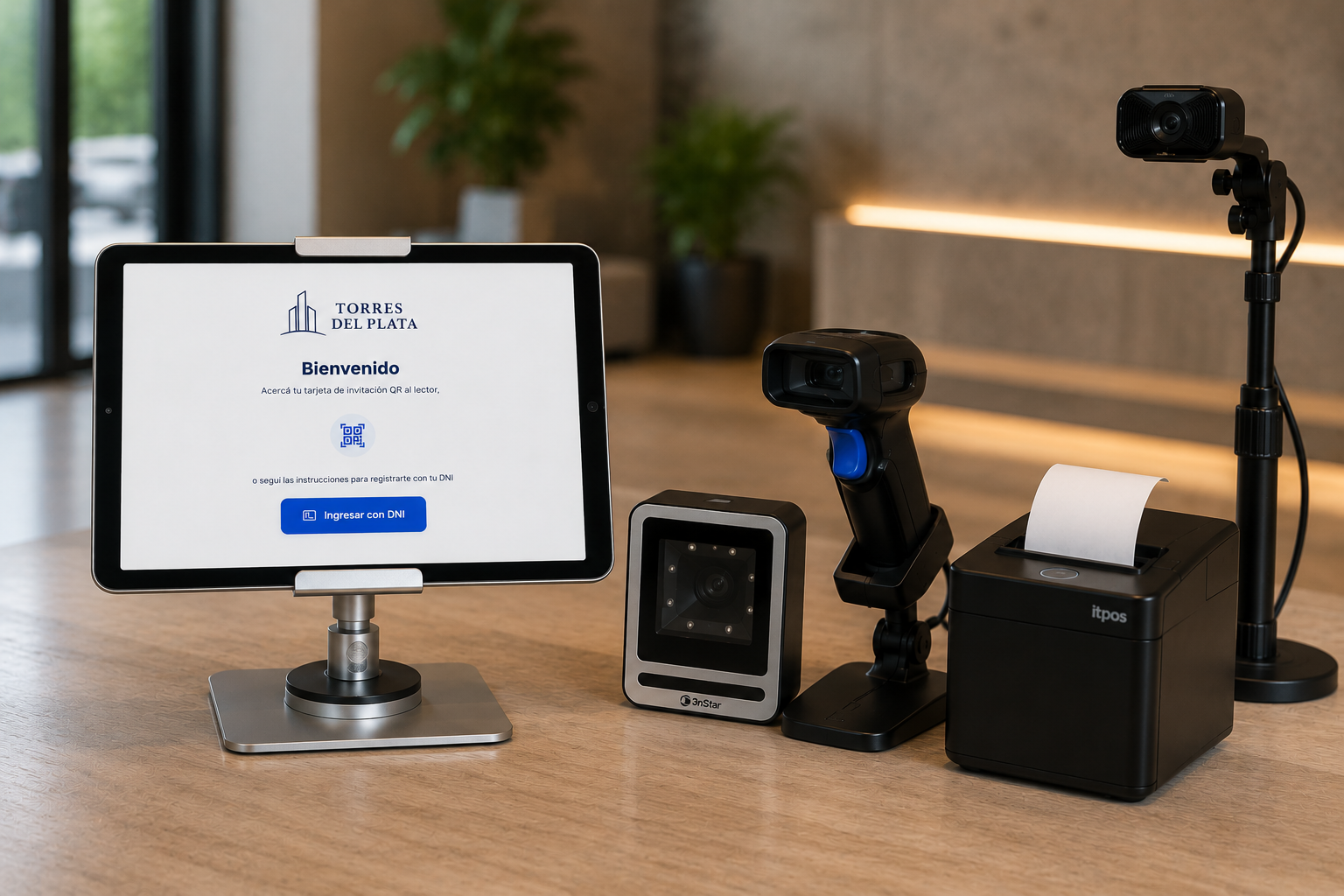 Hardware recomendado: tablet, lector QR de mesa, impresora térmica, lector de DNI y cámara digital